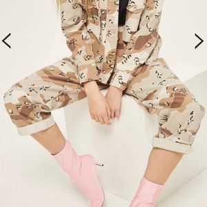 TOPSHOP Cream Camouflage Wide Leg Trousers